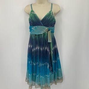 BCBGMAXAZRIA chiffon dress blue green gold shift 4